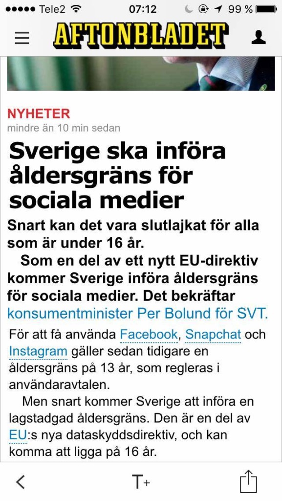 Sverige inför åldersgränser på sociala medier