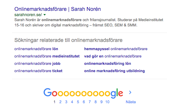 Sarahnoren.se–sida 1 i Google